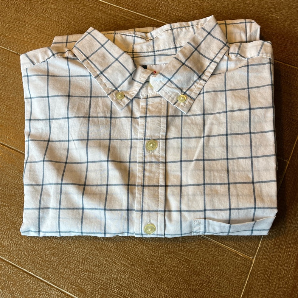Old Navy Men's White and Blue Plaid Shirt